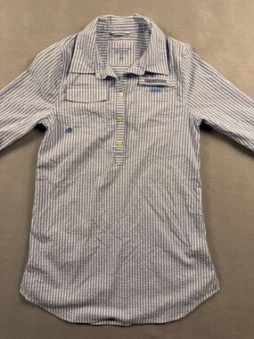 Vineyard Vines Top Womens 6 Blue White Seersucker Stripe Performance Pullover